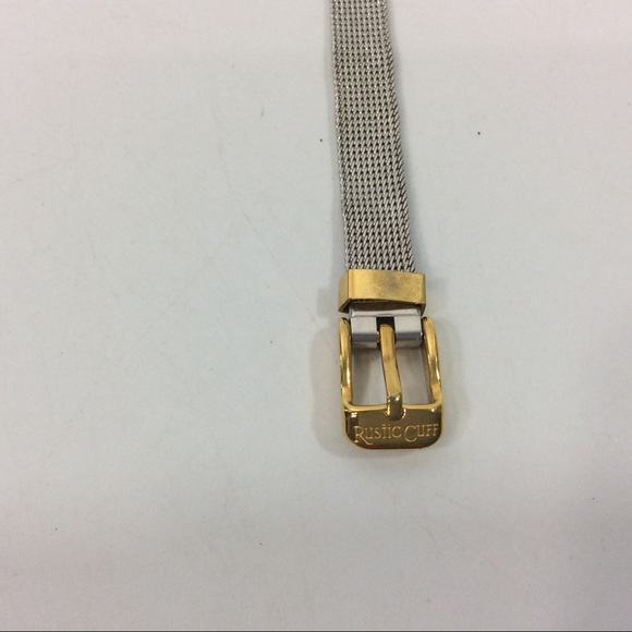 Rustic Cuff Silver Mesh Bracelet Gold Buckle And Trim - Picture 2 of 7